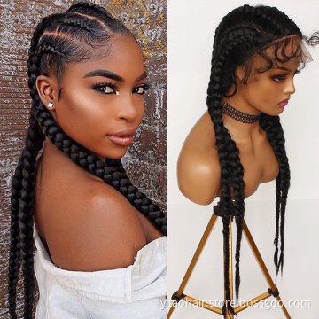 High Quality Braid Synthetic Wig Cornrows 4 Braids Hair Hand Braided Synthetic Lace Front Wigs with Baby Hair for Women